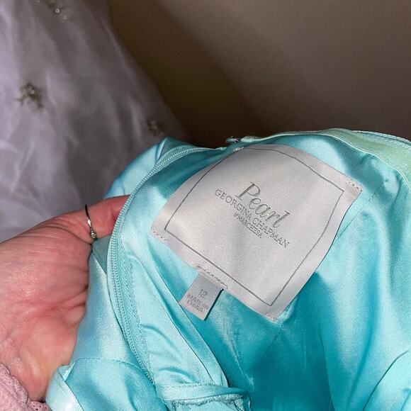 Pearl Georgina Chapman Mint Blue Prom Dress Evening Gown Formal sweetheart SZ 12 - Picture 8 of 11